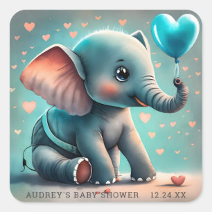 Turquoise Grijs Olifant Boy Baby shower Stickers