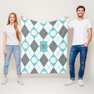 turquoise grijs witte basketbal met de naam argyle fleece deken