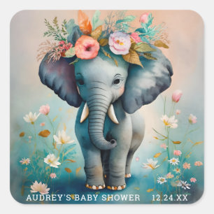Turquoise Grijze Olifant Baby shower Stickers
