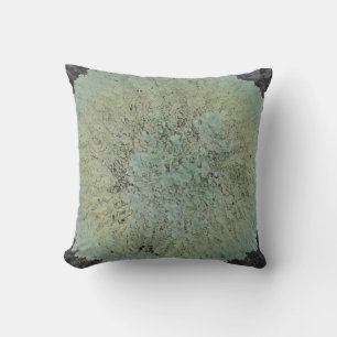 turquoise gris lichen abstrait motif coussin