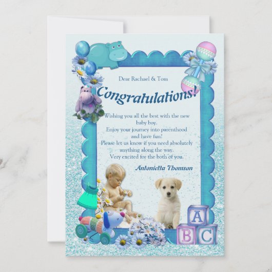 Turquoise Groen Blauw Baby Shower Uitnodiging (Voorkant)
