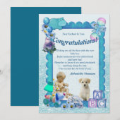 Turquoise Groen Blauw Baby Shower Uitnodiging (Voorkant / Achterkant)