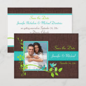 Turquoise Groen Bruine Craquelé Save the Date Kaar Kaart (Voorkant / Achterkant)