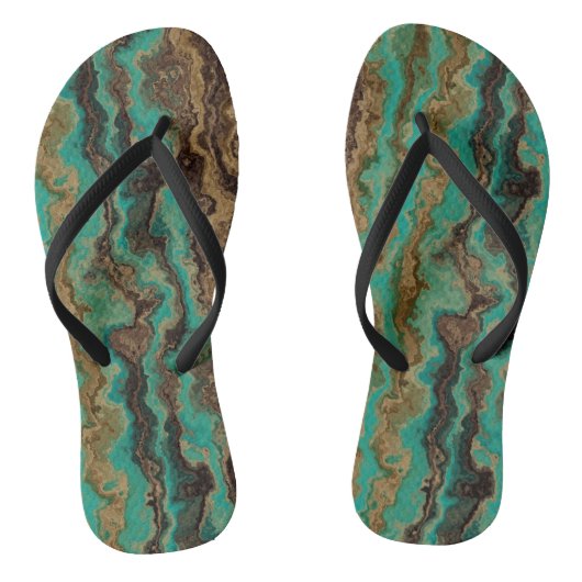 Turquoise groen en bruin Marmer Abstract Teenslippers (Voetbed)