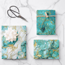 Turquoise groen en gouden marmer inpakpapier vel