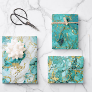 Turquoise groen en gouden marmer inpakpapier vel