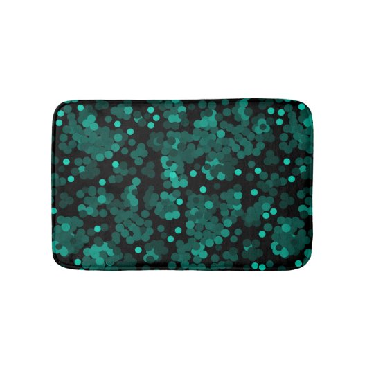 Turquoise groen polka dot patroon op zwart badmat (Voorkant)