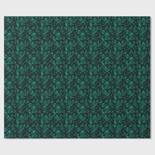 Turquoise groen polka dot patroon op zwart cadeaupapier (Vlak)