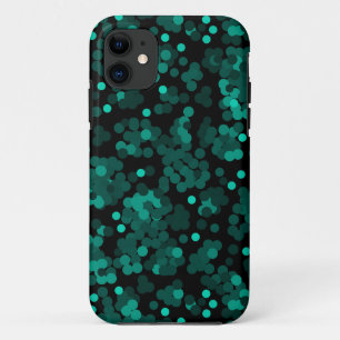 Turquoise groen polka dot patroon op zwart iPhone 11 hoesje