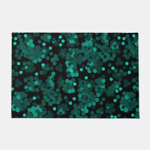 Turquoise groen polka dot patroon op zwart deurmat