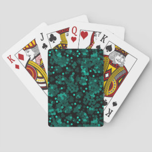 Turquoise groen polka dot patroon op zwart pokerkaarten