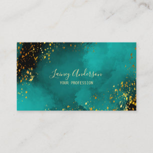 Turquoise groen zwart en faux gold folie glitter visitekaartje