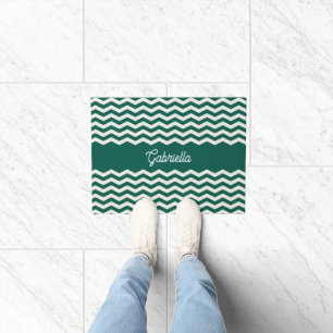 Turquoise groene Chevron zigzag streeppatroon Deurmat