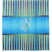 Turquoise, Groene, en Witte Stripes Douchegordijn (Voorkant)