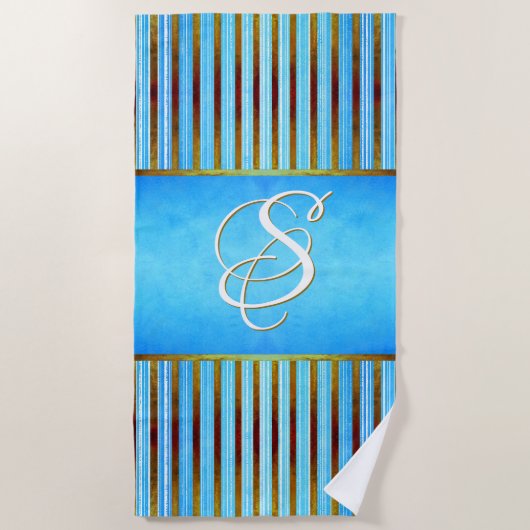 Turquoise, Groene, en Witte Stripes Strandlaken (Voorkant)