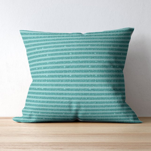 Turquoise Groene Glitter Stijl Horizontale Strepen Kussen (Creator heeft geüpload)