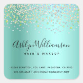 Turquoise groene kapsalon make-up artiest modern vierkante sticker (Voorkant)