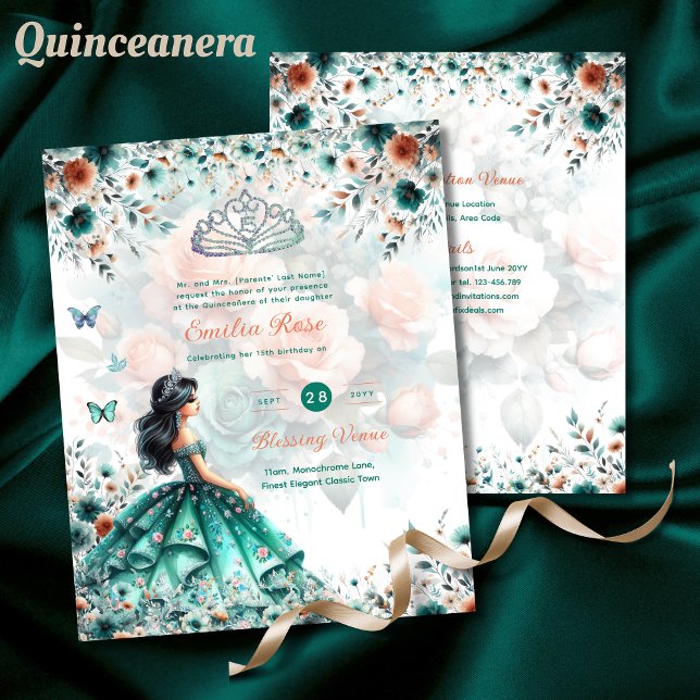 Turquoise Groene Quinceanera Jurk Bloem Vlinder (Creator heeft geüpload)