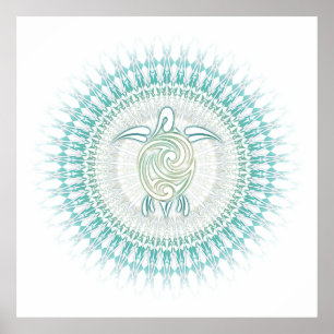 Turquoise Groene Schildpad Mandala Kust Poster
