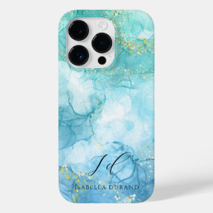Turquoise Groene waterverf Glitter Case-Mate iPhone 14 Pro Hoesje