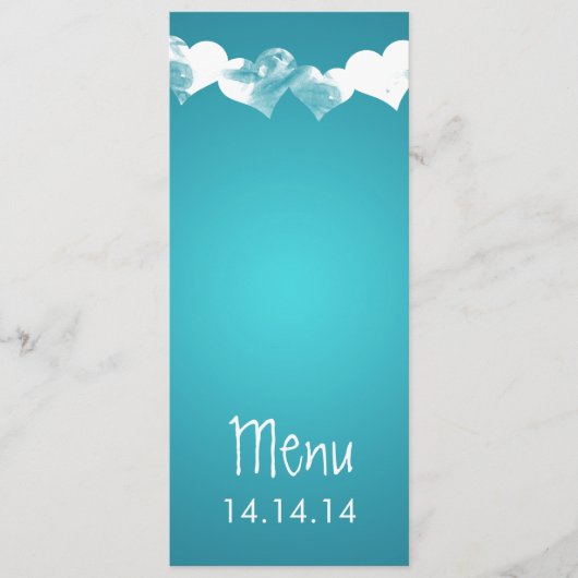 Turquoise grunge de coeurs de menu de mariage (Devant)
