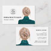 Turquoise haar beauty salon mode illustratie visitekaartje (Voorkant / Achterkant)