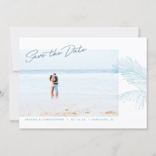 Turquoise Hand Drawn Palm Leaves Tropical Beach Save The Date