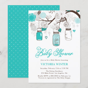 Turquoise Hanging Mason Jars Floral Baby shower Kaart