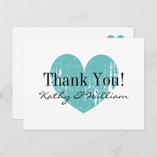 Turquoise hart bruiloft bedankkaarten briefkaart (Voorkant / Achterkant)