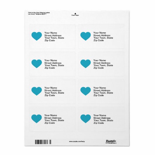 Turquoise hart etiket (Full Sheet)