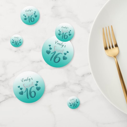 Turquoise harten confetti (Groep)