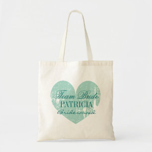 Turquoise-hartteam bride bruidmaïde canvas tassen