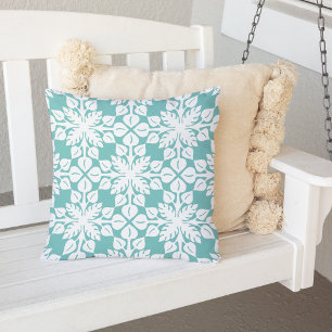 Turquoise Hawaiian Leaves Pattern Outdoor Buitenkussen