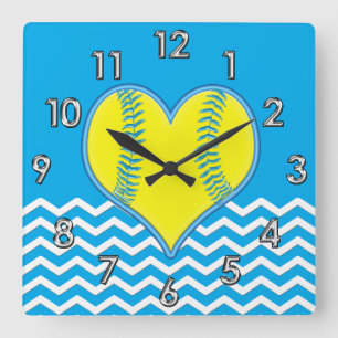 Turquoise Heart Shape Softball Clock of UW KLEUR Vierkante Klok