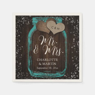 Turquoise Heren & Dames Mason Pot Houten Bruiloft Servet