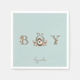 Turquoise Het is een Boy Woodland Animals Baby sho Servet