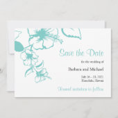 Turquoise Hibiscus Bloem Bestemming Bruiloft Save The Date (Voorkant)