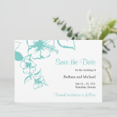 Turquoise Hibiscus Bloem Bestemming Bruiloft Save The Date (Staand voorkant)