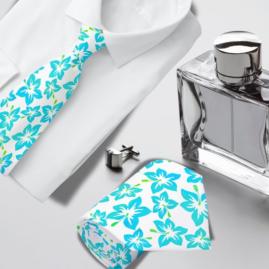 Turquoise Hibiscus Hawaïaans patroon Stropdas