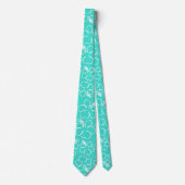 Turquoise Hibiscus Outline Motif Cravate Mariage (Devant)