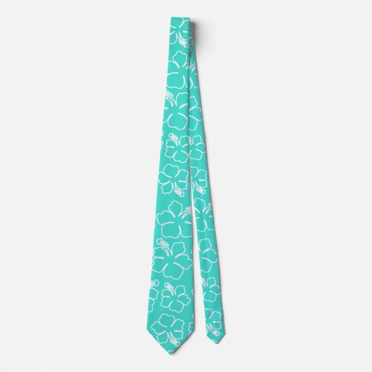 Turquoise Hibiscus Outline Motif Cravate Mariage (Devant)