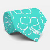 Turquoise Hibiscus Outline Motif Cravate Mariage (Roulé)