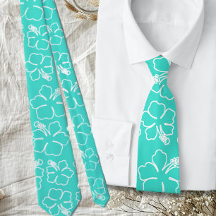 Turquoise Hibiscus Outline Pattern Wedding Stropda Stropdas