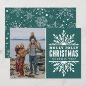 Turquoise Holly Jolly Christmas | Carte photo de v (Devant / Derrière)