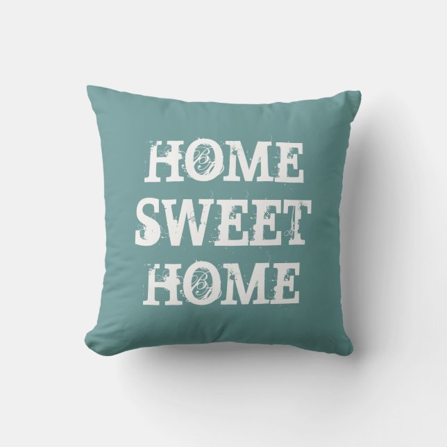 Turquoise 'Home sweet home' oreiller de coeur vint (Recto)
