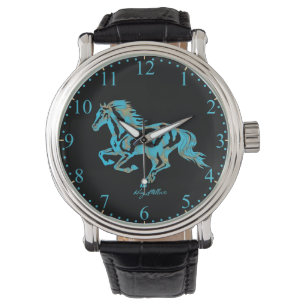 Turquoise Horse Silhouette Horloge