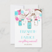 Turquoise & Hot Pink Mason Jars Wedding RSVP Kaart (Achterkant)