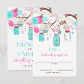 Turquoise & Hot Pink Mason Jars Wedding RSVP Kaart (Voorkant / Achterkant)