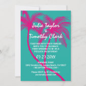 Turquoise Hot Pink Palm Tree Huwelijksuitnodiginge Kaart (Voorkant)
