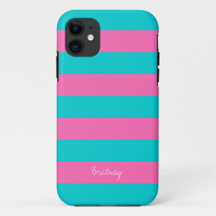 Turquoise & Hot Pink Stripe Pattern iPhone 5 Hoesj 11 Hoesje